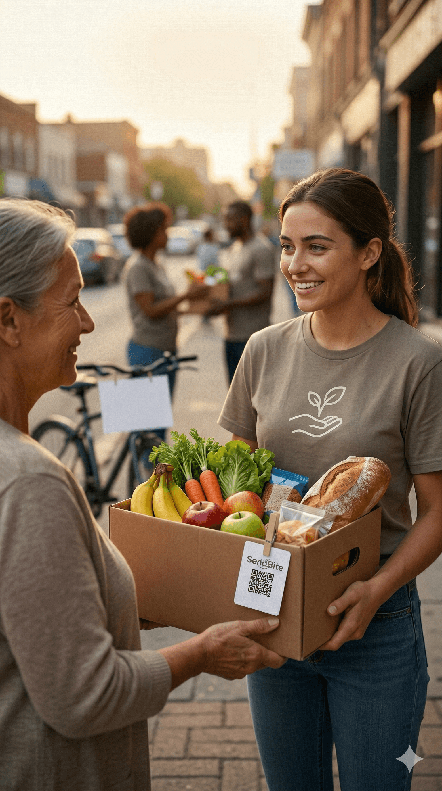 Volunteer handing a meal to a neighbor